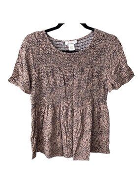 Urban Romantics Leopard Print Short Sleeve Smocked Peplum L